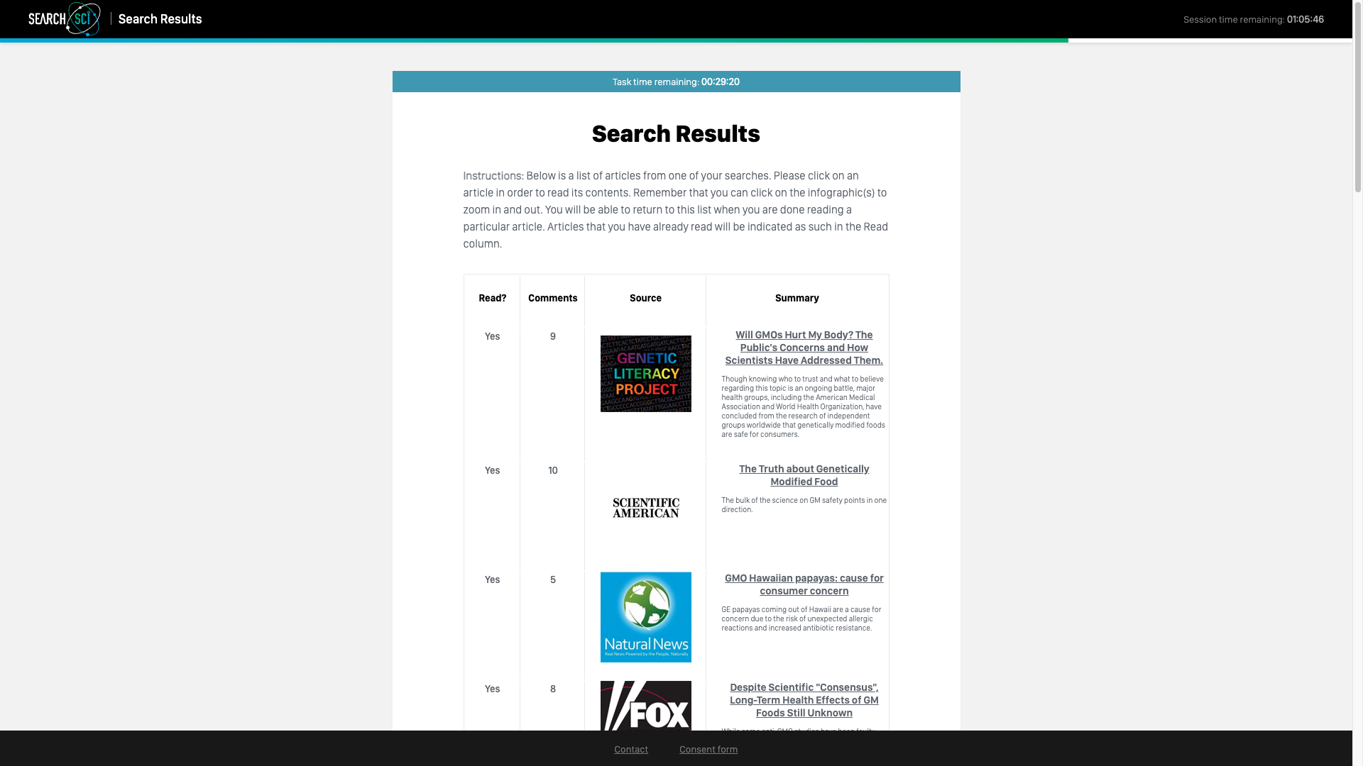 Content task: results