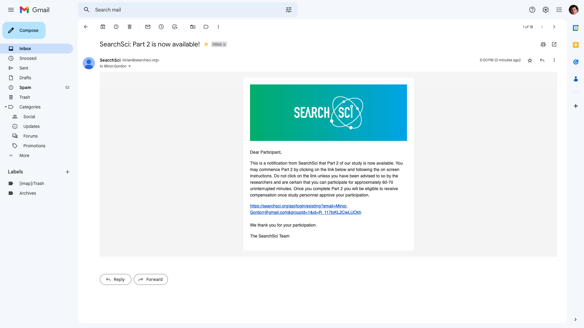 Notification email